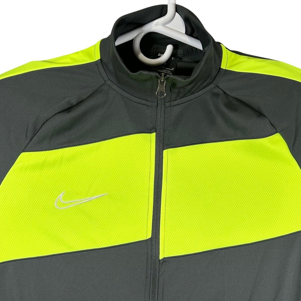 Nike Dri-FIT Mens Track Jacket Grey Neon Yellow Full Zip Training Coat Medium